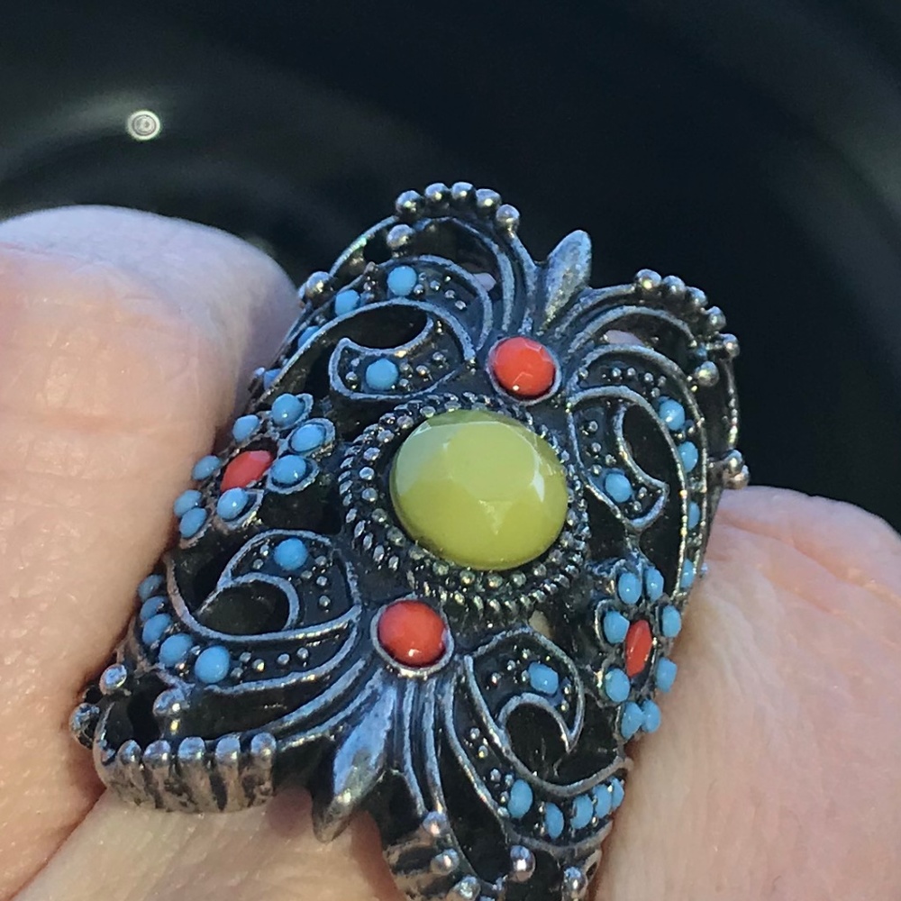 Beautiful Beaded Metal Solid Ring Size 8 Black Si… - image 7